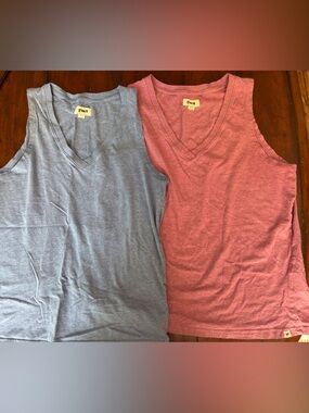 Pact V-Neck Tank Tops in Blue and Red
